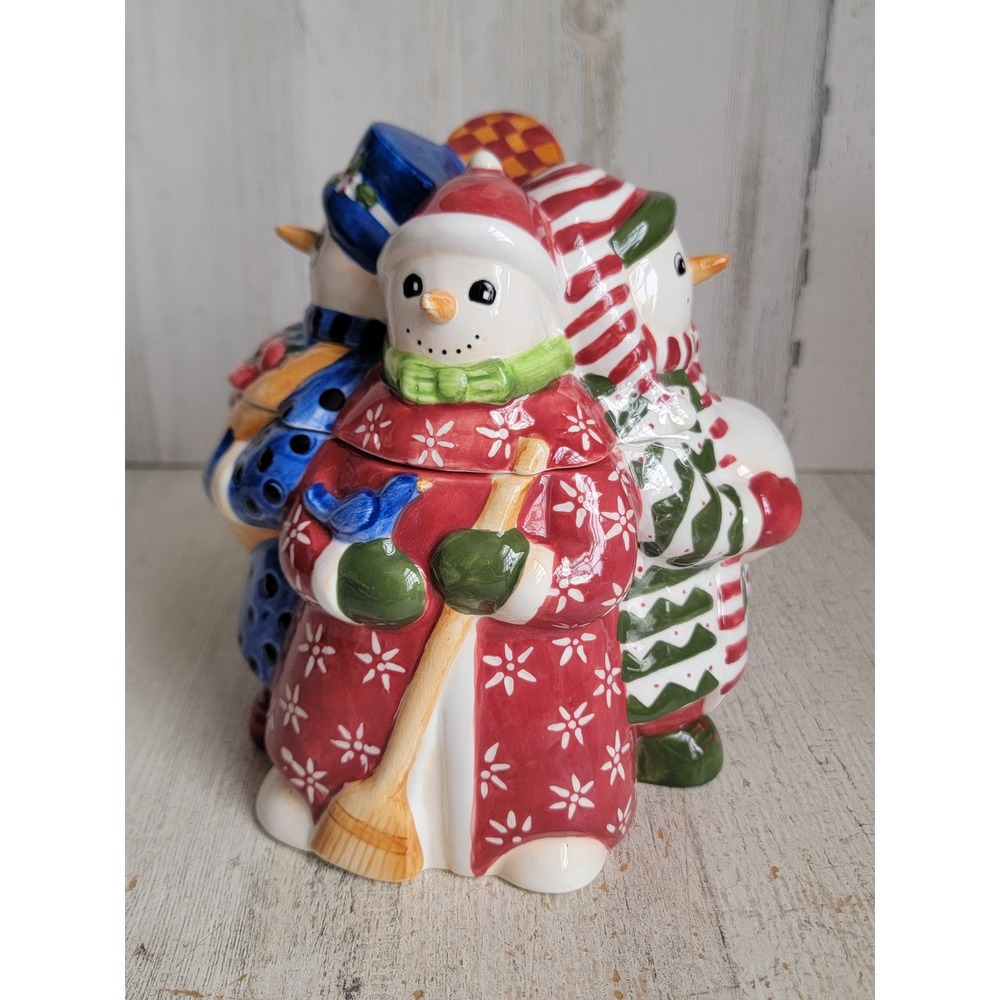 Ceramic snowman block father Christmas snow people Xmas jar
